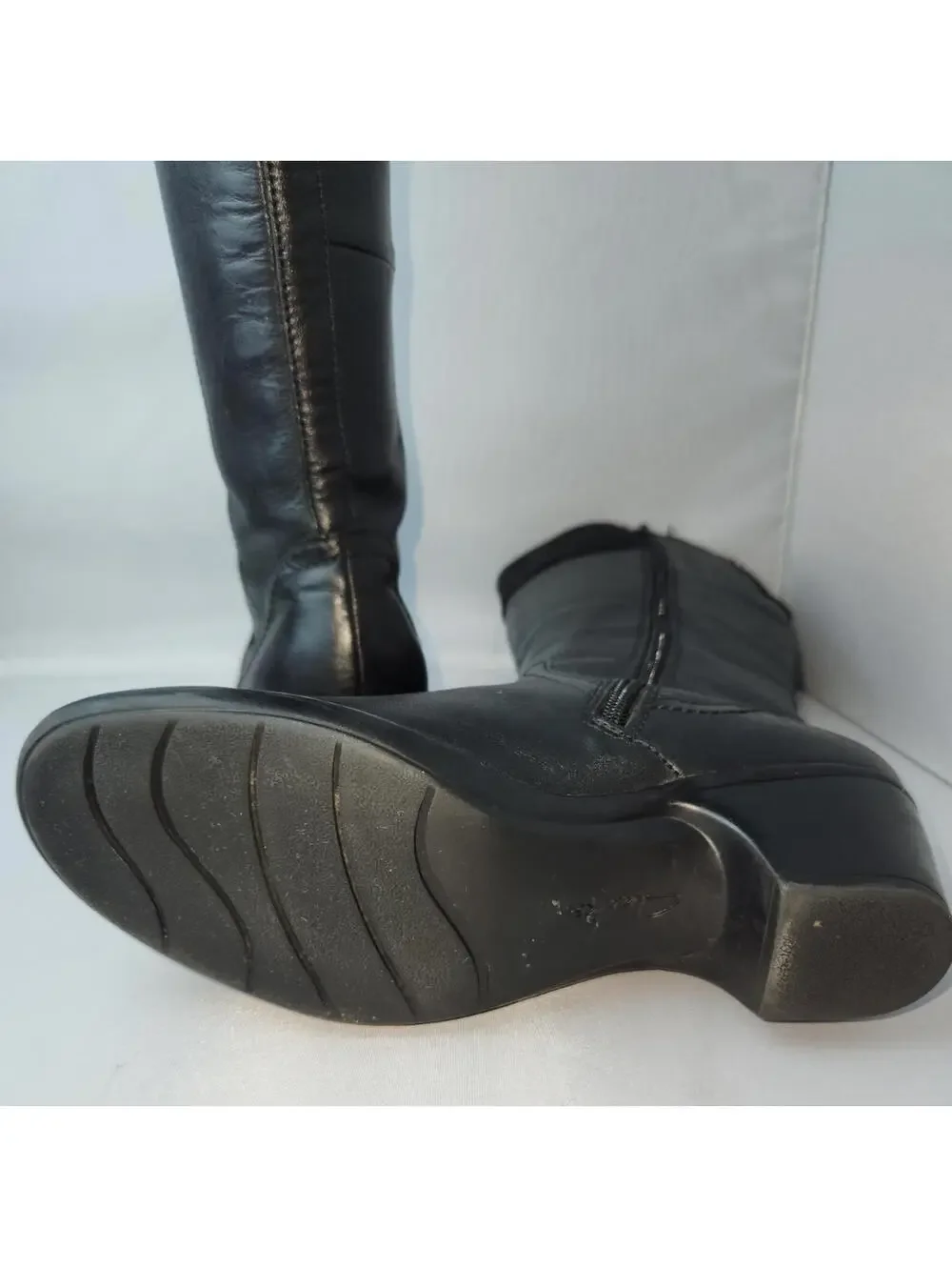 Clark's Marilyn Abby Black Leather Suede Knee-High Boots Size 8.5 M